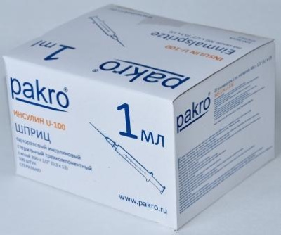 1 мл трехкомпонентный шприц Pakro инсулиновый U100 , с иглой 0,3х13, 100 шт купить оптом в Рязани